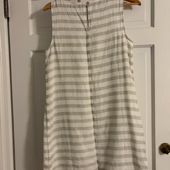 NWT! BeachLunchLounge Linen Slip Dress in Sage Green and White Stripes - Picture 2 of 5